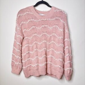 Heartloom Pink Fuzzy Sweater Crewneck Pullover